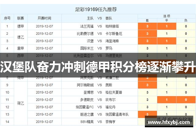 汉堡队奋力冲刺德甲积分榜逐渐攀升